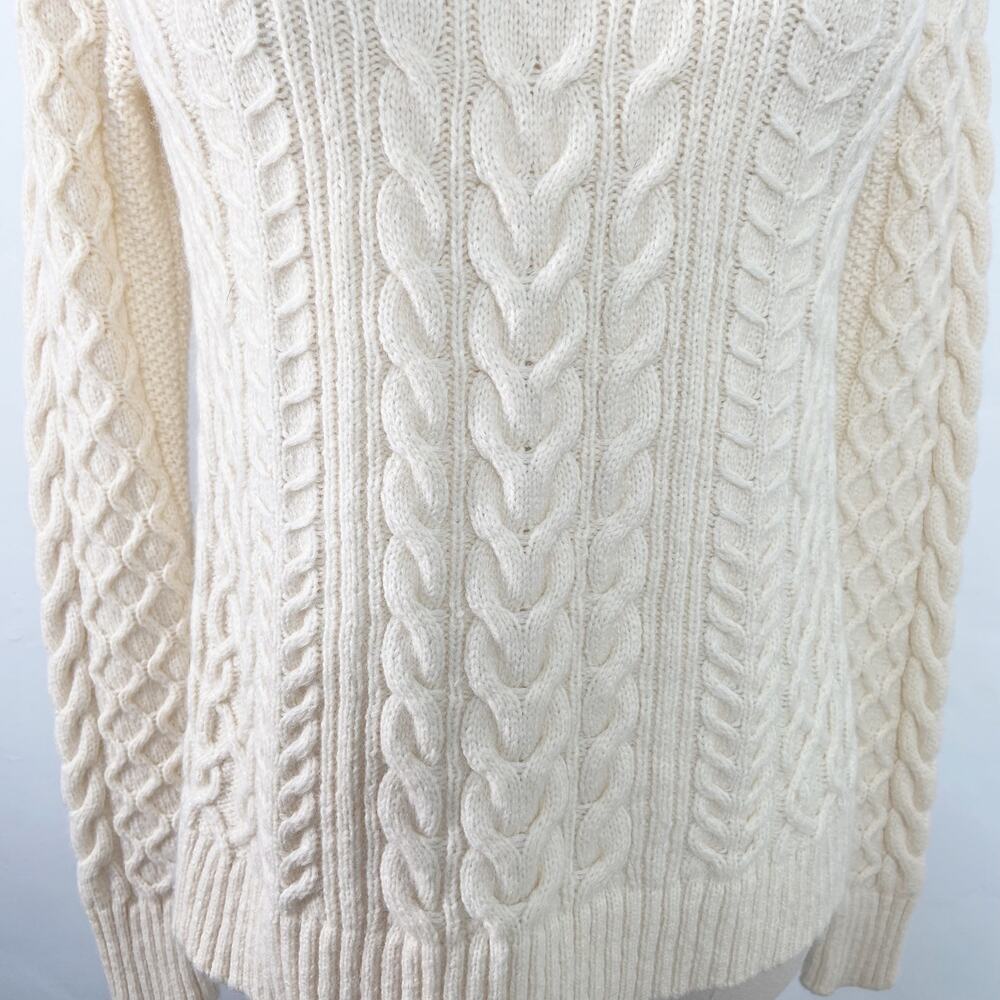 Ann Taylor Fisherman Sweater Cream Wool Alpaca Cable Knit Preppy Work Size XS - Picture 2 of 9